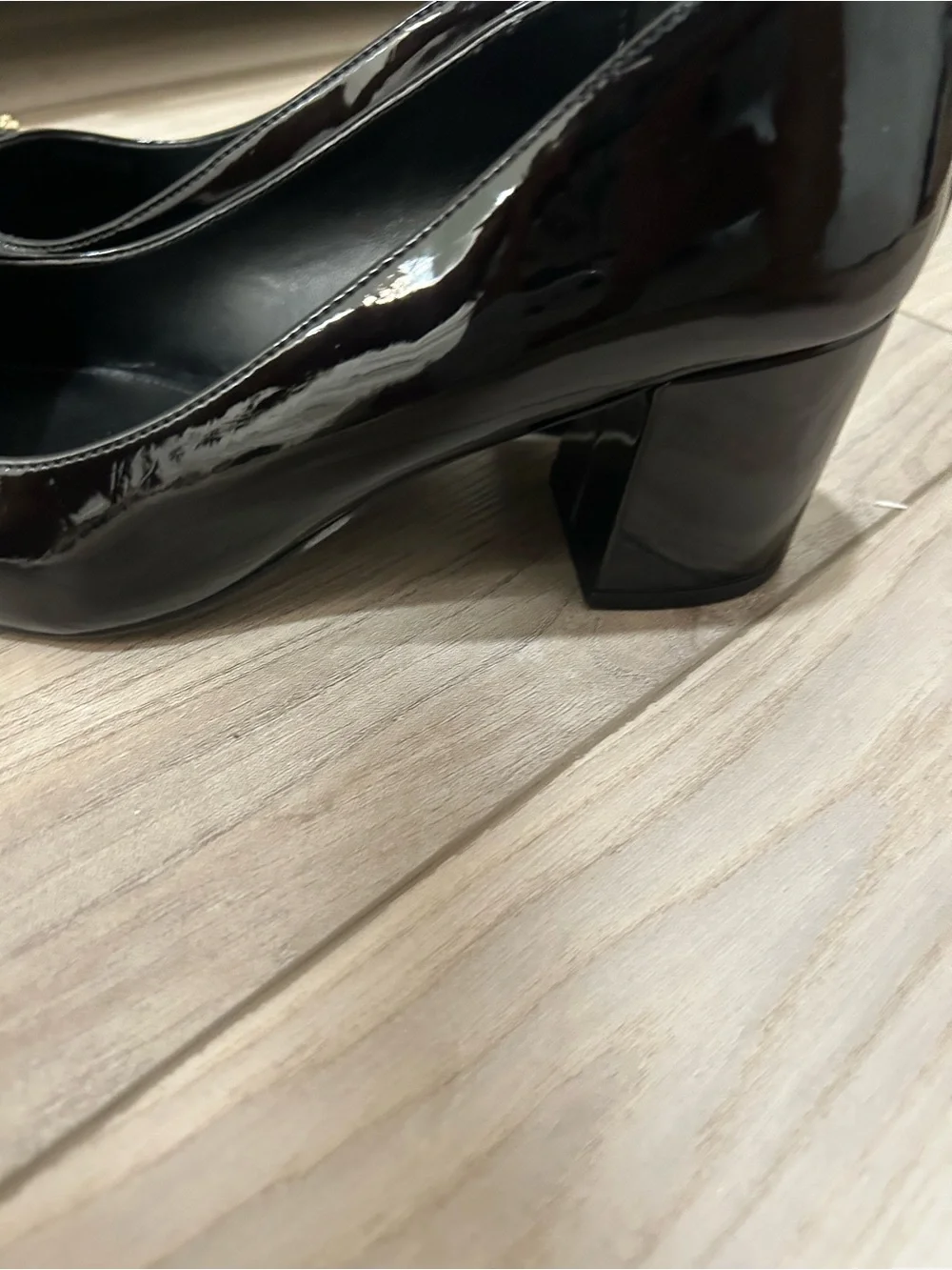 Michael Kors Black Patent Leather Heeled Loafers with Gold MK Accent